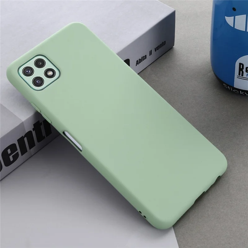 For Samsung Galaxy A22 5G (EU Version) Liquid Silicone Phone Case Shockproof Protective Cover with Handy Strap - Green