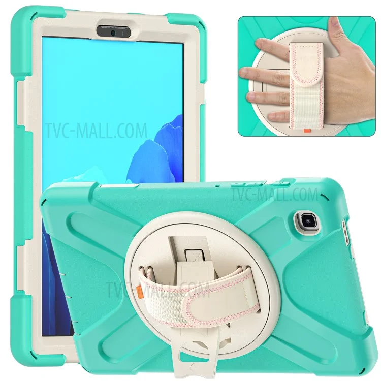 360 Degree Swivel Kickstand PC + Silicone Tablet Case Ultra Hybrid Shockproof Full-Body Protective for Samsung Galaxy Tab A7 Lite 8.7-inch - Cyan / White