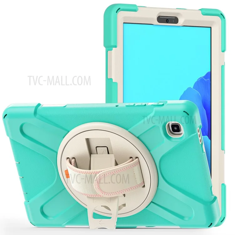 360 Degree Swivel Kickstand PC + Silicone Tablet Case Ultra Hybrid Shockproof Full-Body Protective for Samsung Galaxy Tab A7 Lite 8.7-inch - Cyan / White