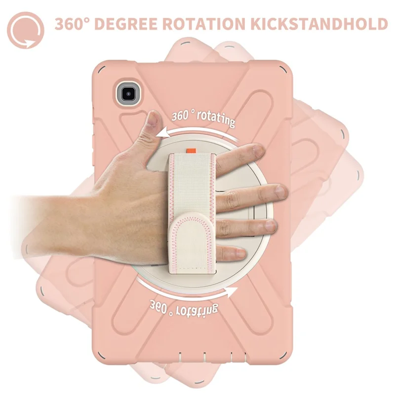 Tampa de PC + de Silicone à Prova de Choque Pesado Com Alça de Kickstand de 360 ​​graus & Alça de Ombro Para Samsung Galaxy Tab A7 Lite 8,7 Polegadas - Rosa/branco