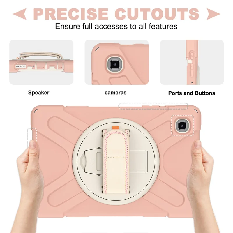 Tampa de PC + de Silicone à Prova de Choque Pesado Com Alça de Kickstand de 360 ​​graus & Alça de Ombro Para Samsung Galaxy Tab A7 Lite 8,7 Polegadas - Rosa/branco