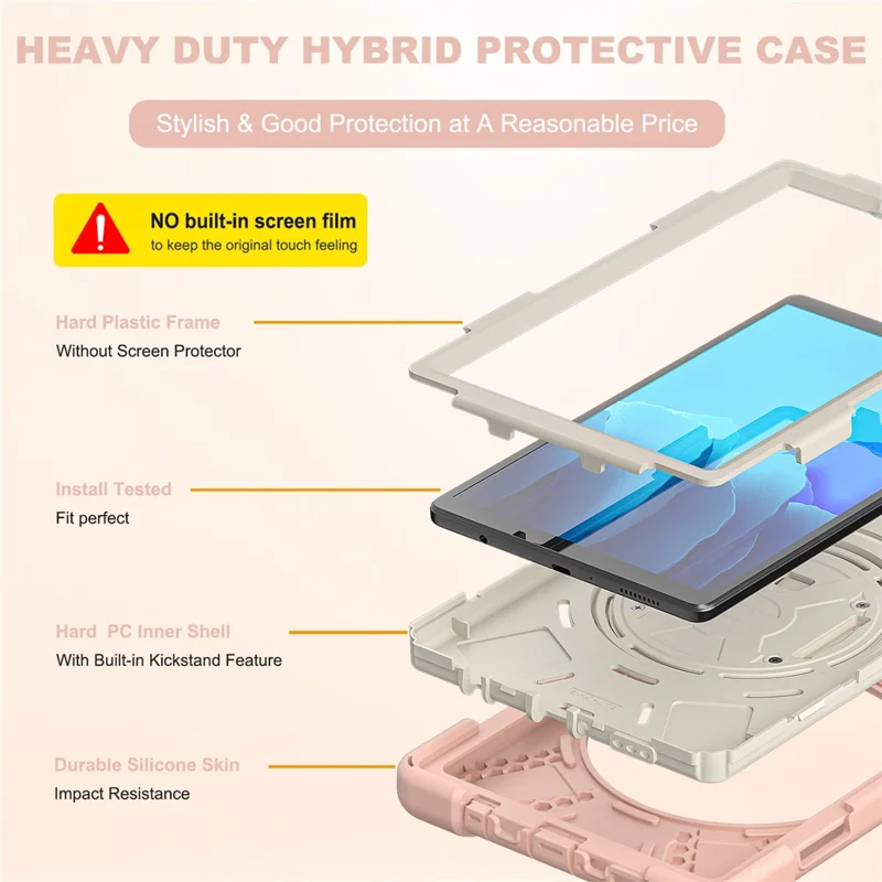 Tampa de PC + de Silicone à Prova de Choque Pesado Com Alça de Kickstand de 360 ​​graus & Alça de Ombro Para Samsung Galaxy Tab A7 Lite 8,7 Polegadas - Rosa/branco