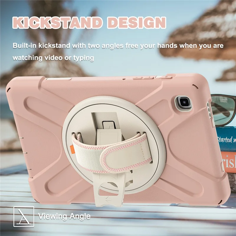 Tampa de PC + de Silicone à Prova de Choque Pesado Com Alça de Kickstand de 360 ​​graus & Alça de Ombro Para Samsung Galaxy Tab A7 Lite 8,7 Polegadas - Rosa/branco