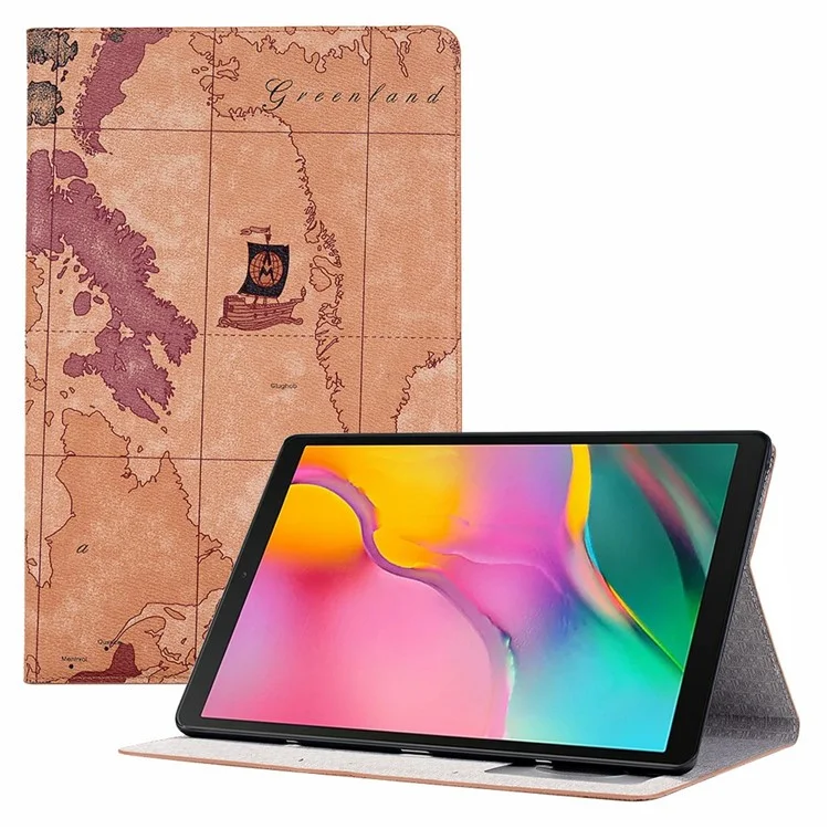 Map Pattern Leather Wallet Tablet Stand Protective Case Cover Shell for Samsung Galaxy Tab A7 Lite 8.7-inch - Brown
