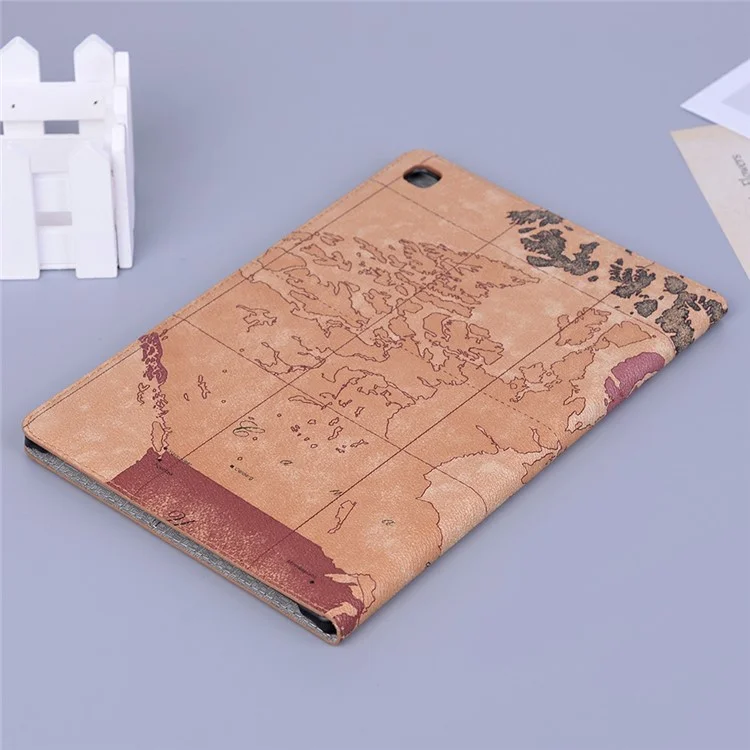 Map Pattern Leather Wallet Tablet Stand Protective Case Cover Shell for Samsung Galaxy Tab A7 Lite 8.7-inch - Brown