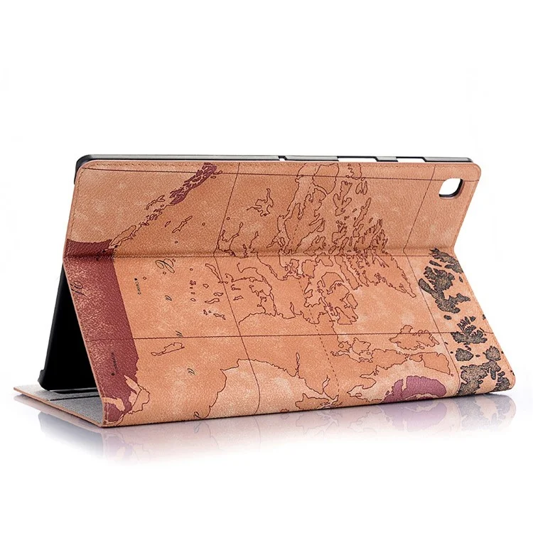 Map Pattern Leather Wallet Tablet Stand Protective Case Cover Shell for Samsung Galaxy Tab A7 Lite 8.7-inch - Brown