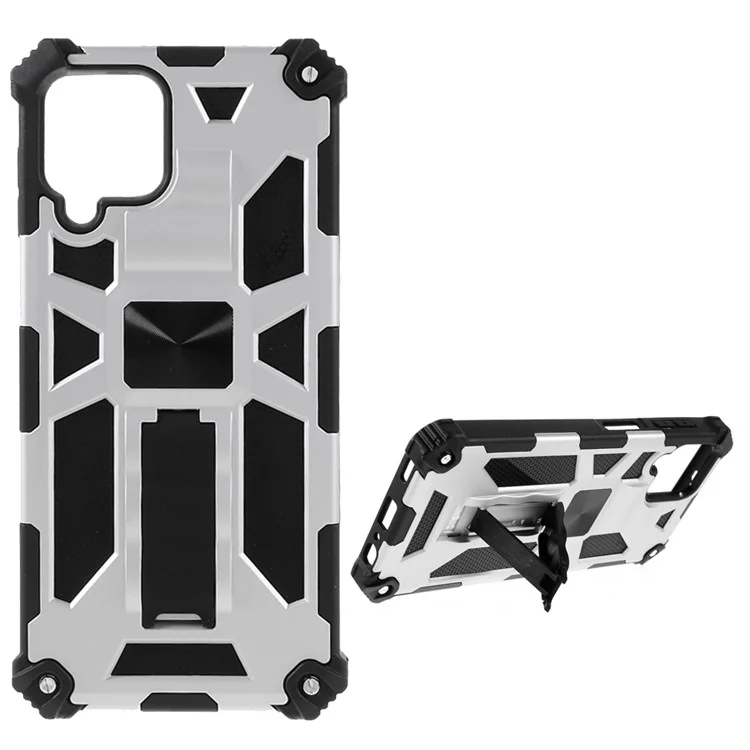 PC TPU Combo Stoßdämpfer -rüstungshülle Mit Kickstand Und Magnetmetallblech Für Samsung Galaxy A22 4G (EU -version) - Silber-