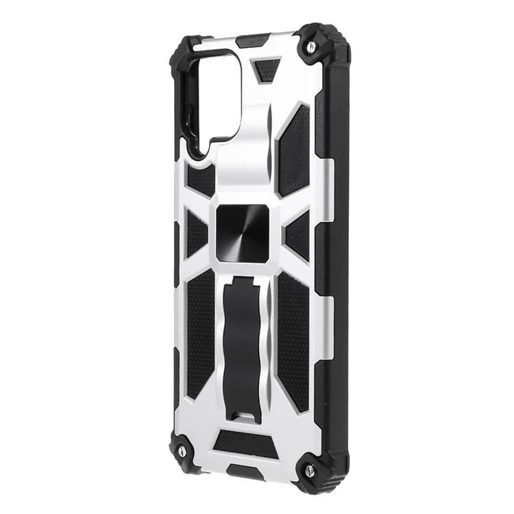 PC TPU Combo Stoßdämpfer -rüstungshülle Mit Kickstand Und Magnetmetallblech Für Samsung Galaxy A22 4G (EU -version) - Silber-