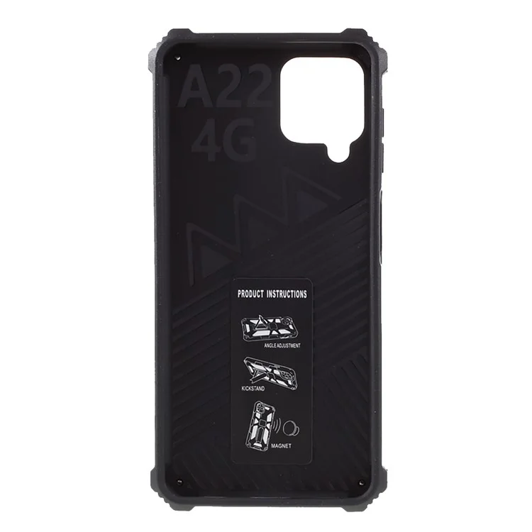 PC TPU Combo Stoßdämpfer -rüstungshülle Mit Kickstand Und Magnetmetallblech Für Samsung Galaxy A22 4G (EU -version) - Silber-