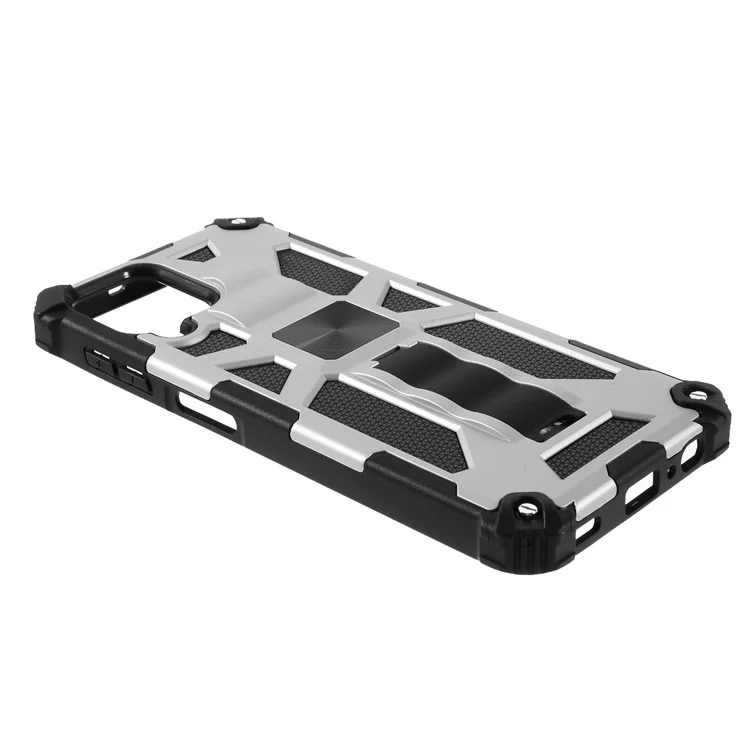 PC TPU Combo Stoßdämpfer -rüstungshülle Mit Kickstand Und Magnetmetallblech Für Samsung Galaxy A22 4G (EU -version) - Silber-