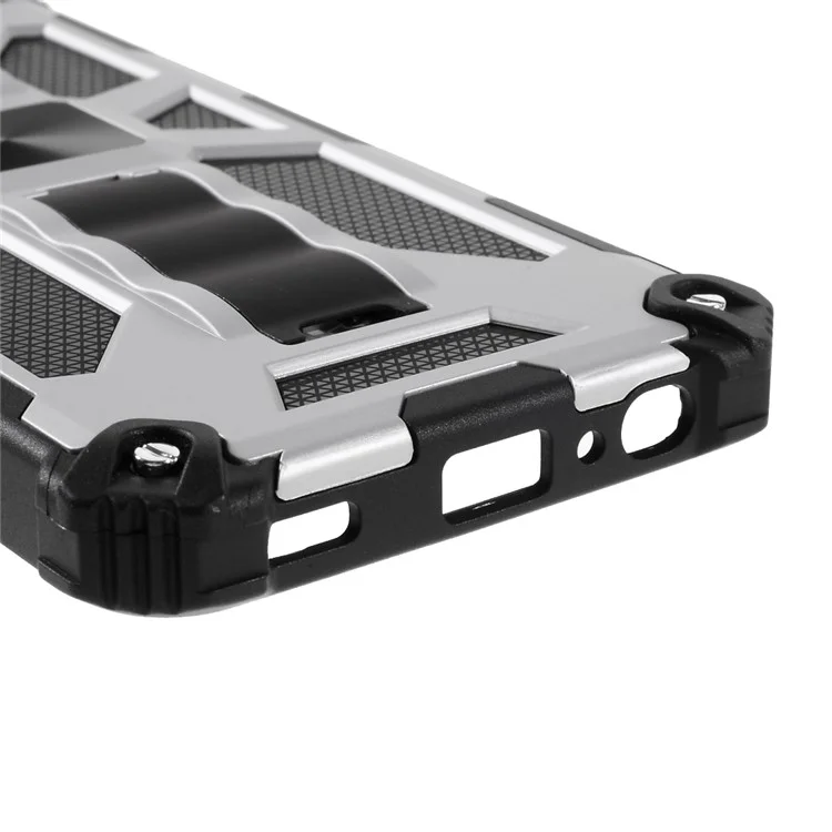 PC TPU Combo Stoßdämpfer -rüstungshülle Mit Kickstand Und Magnetmetallblech Für Samsung Galaxy A22 4G (EU -version) - Silber-