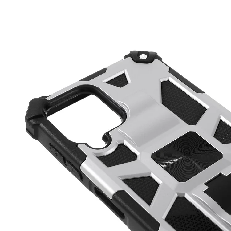 PC TPU Combo Stoßdämpfer -rüstungshülle Mit Kickstand Und Magnetmetallblech Für Samsung Galaxy A22 4G (EU -version) - Silber-