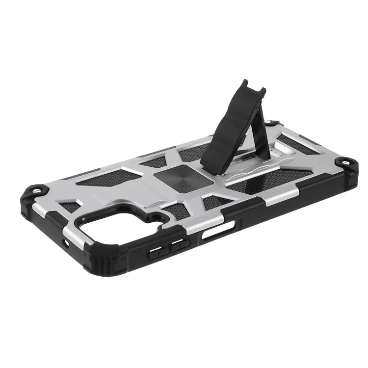 PC TPU Combo Stoßdämpfer -rüstungshülle Mit Kickstand Und Magnetmetallblech Für Samsung Galaxy A22 4G (EU -version) - Silber-