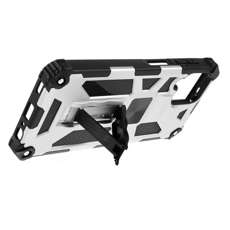 PC TPU Combo Stoßdämpfer -rüstungshülle Mit Kickstand Und Magnetmetallblech Für Samsung Galaxy A22 4G (EU -version) - Silber-