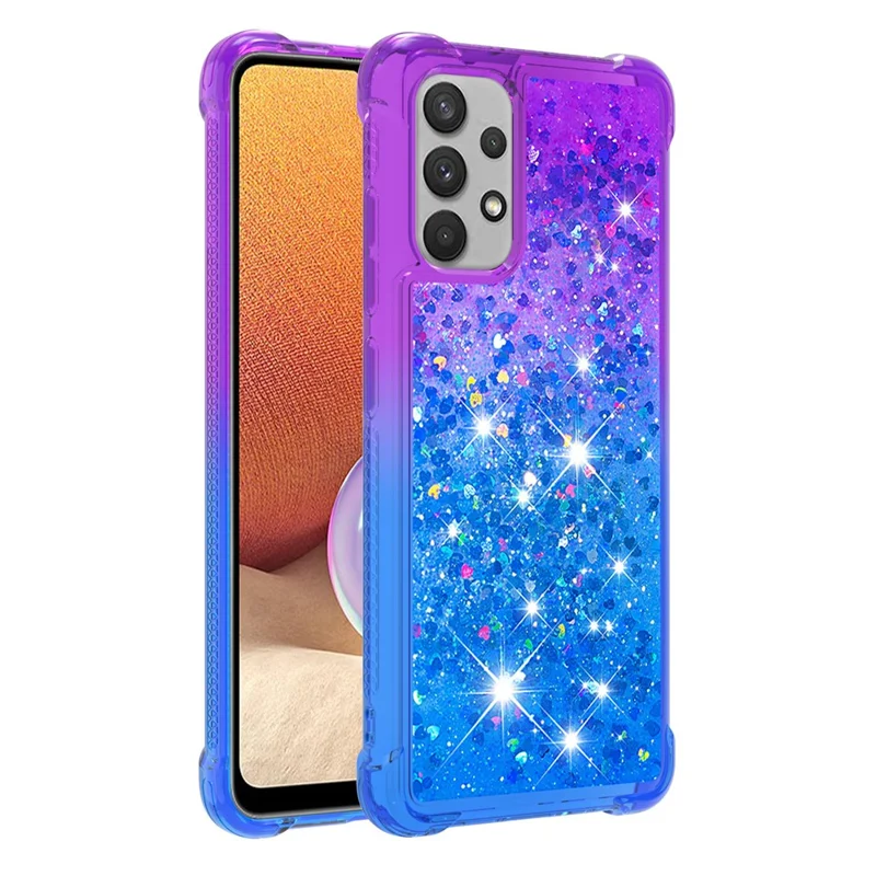 Glitter Moving Quicksand Shockproof Unique Gradient Color Phone Case for Samsung Galaxy A32 4G (EU Version) - Purple/Blue