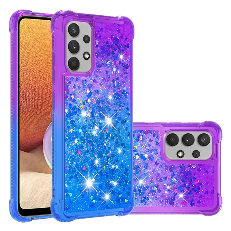 Glitter Moving Quicksand Shockproof Unique Gradient Color Phone Case for Samsung Galaxy A32 4G (EU Version) - Purple/Blue