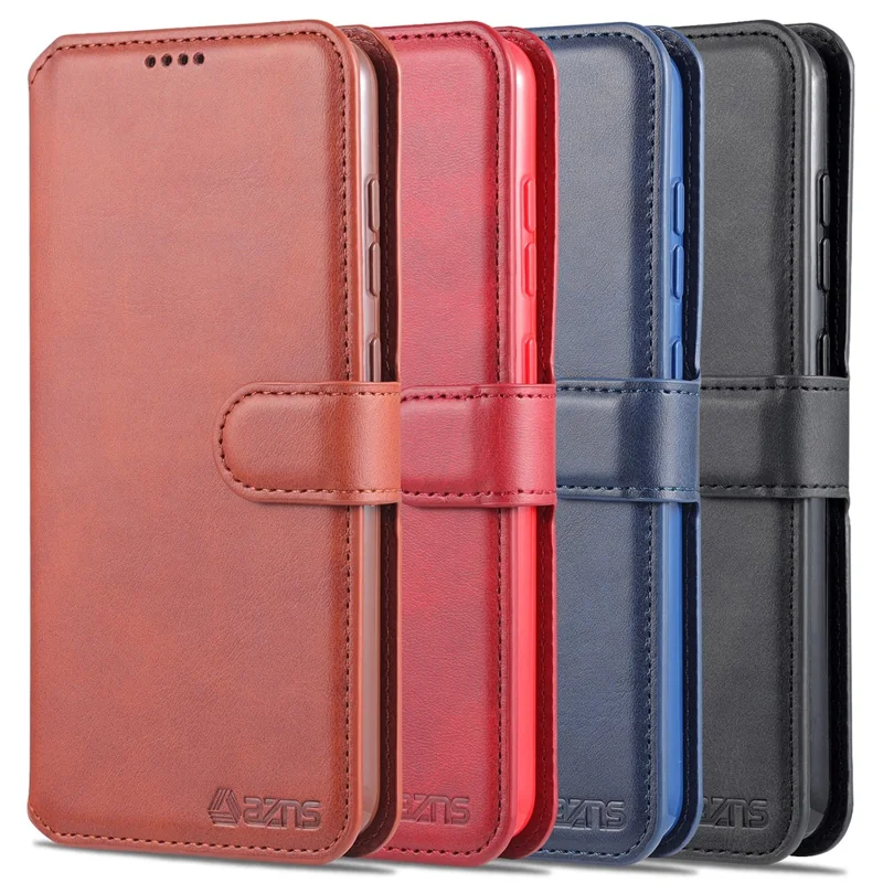 AZNS Leather Shell Cell Phone Wallet Stand Cover Case for Samsung Galaxy S21 FE - Brown