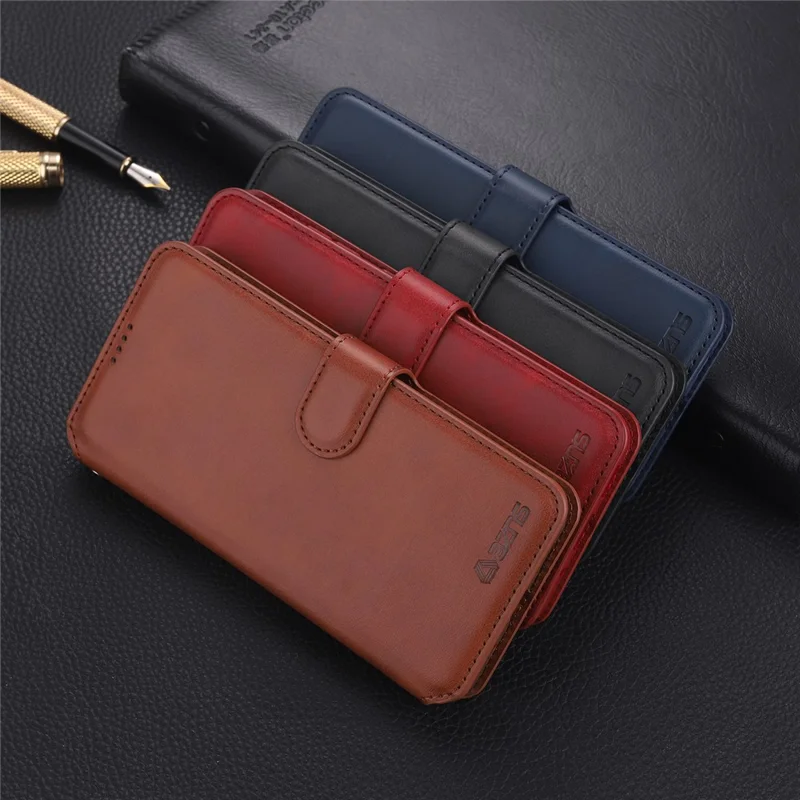 AZNS Leather Shell Cell Phone Wallet Stand Cover Case for Samsung Galaxy S21 FE - Brown