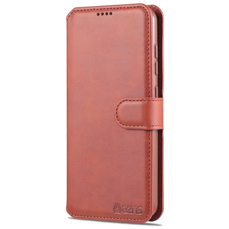 AZNS Leather Shell Cell Phone Wallet Stand Cover Case for Samsung Galaxy S21 FE - Brown