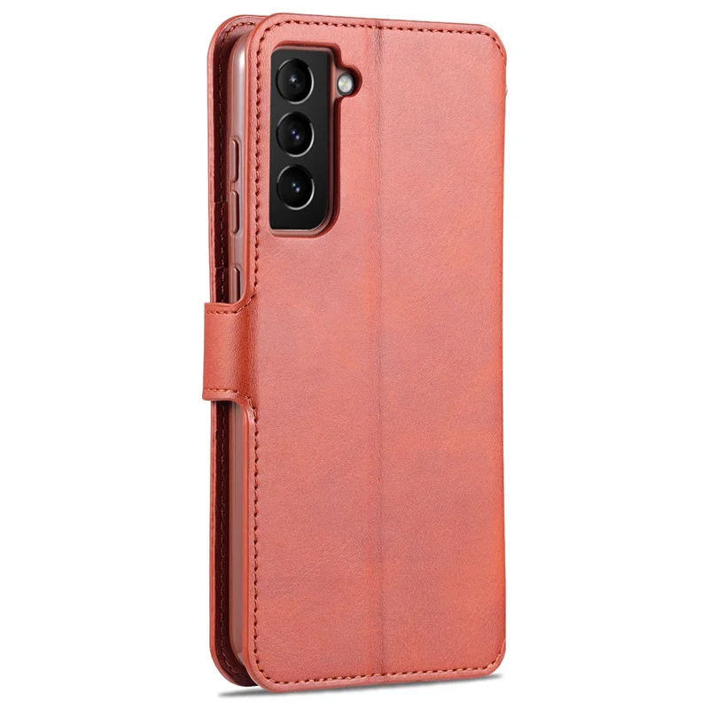 AZNS Leather Shell Cell Phone Wallet Stand Cover Case for Samsung Galaxy S21 FE - Brown