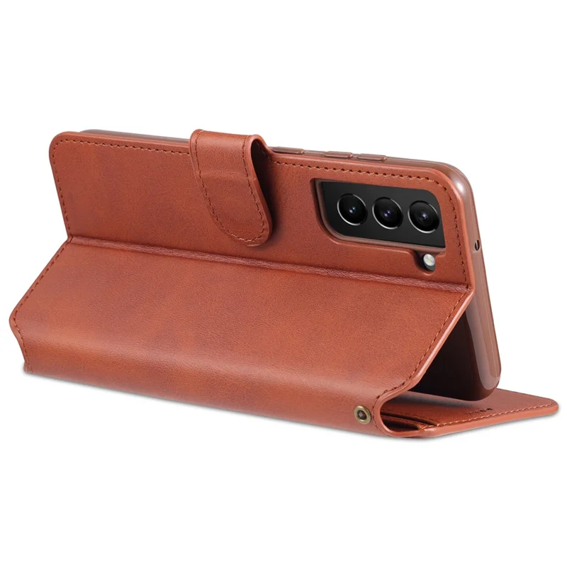 AZNS Leather Shell Cell Phone Wallet Stand Cover Case for Samsung Galaxy S21 FE - Brown