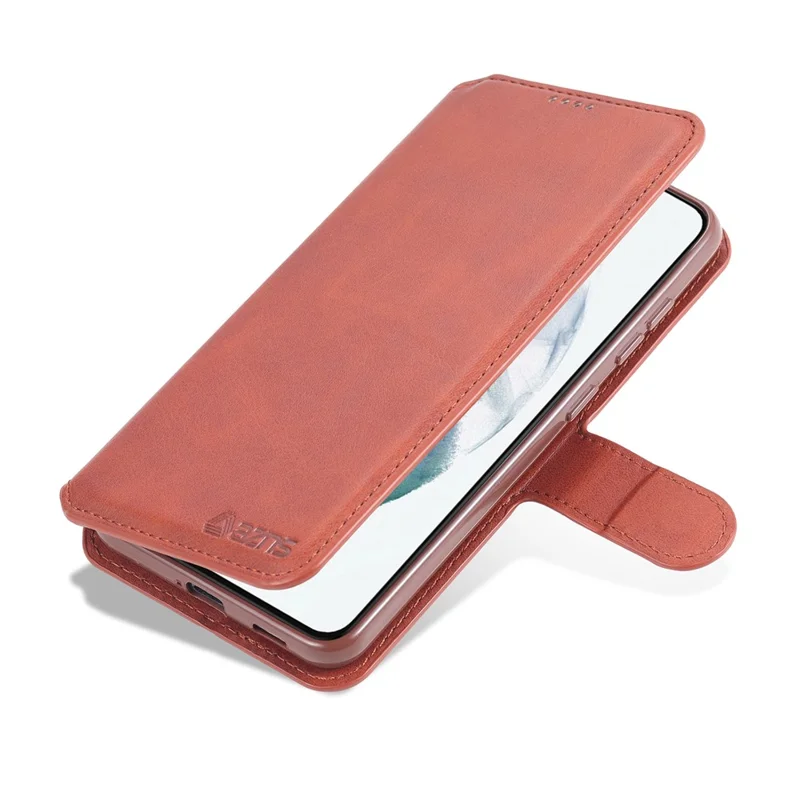 AZNS Leather Shell Cell Phone Wallet Stand Cover Case for Samsung Galaxy S21 FE - Brown
