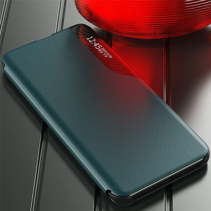 Case View Window PU Leather Stand Cover for Samsung Galaxy S21 FE - Red