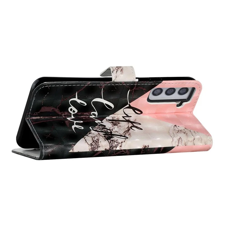 Ultra Wallet 3D Pattern Printing Style Premium PU Leather Flip Magnetic Closure Cover Case for Samsung Galaxy S21 FE - Tri-color