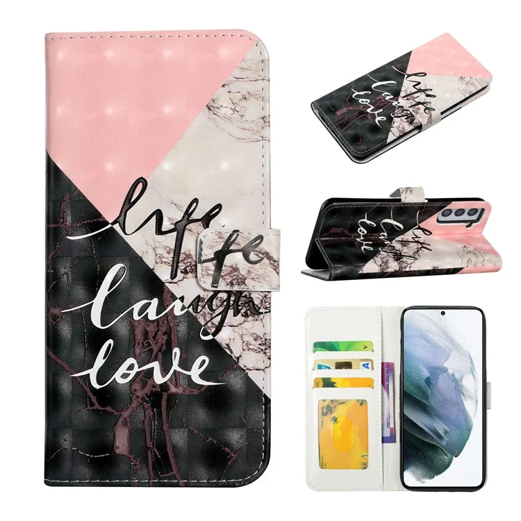 Ultra Wallet 3D Pattern Printing Style Premium PU Leather Flip Magnetic Closure Cover Case for Samsung Galaxy S21 FE - Tri-color