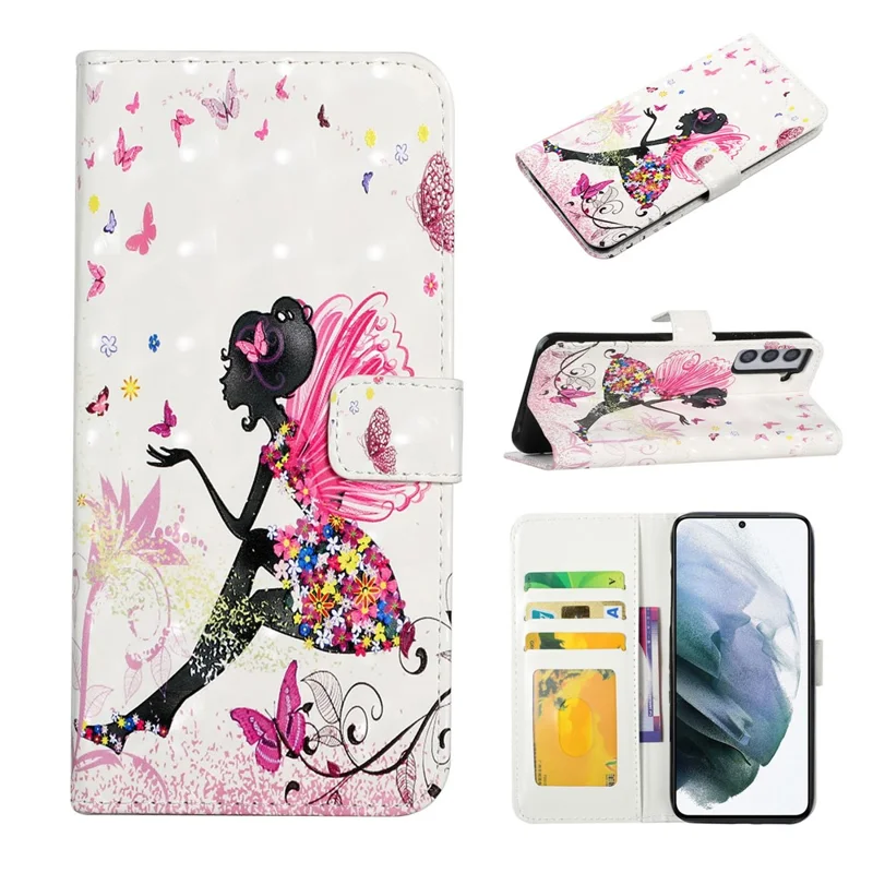 Ultra Wallet 3D Pattern Printing Style Premium PU Leather Flip Magnetic Closure Cover Case for Samsung Galaxy S21 FE - Fairy