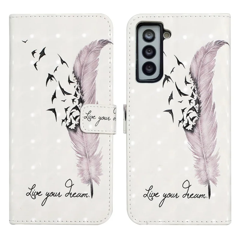 Ultra Wallet 3D Pattern Printing Style Premium PU Leather Flip Magnetic Closure Cover Case for Samsung Galaxy S21 FE - Pink Goose Feather