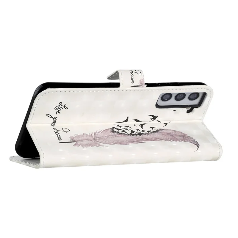 Ultra Wallet 3D Pattern Printing Style Premium PU Leather Flip Magnetic Closure Cover Case for Samsung Galaxy S21 FE - Pink Goose Feather