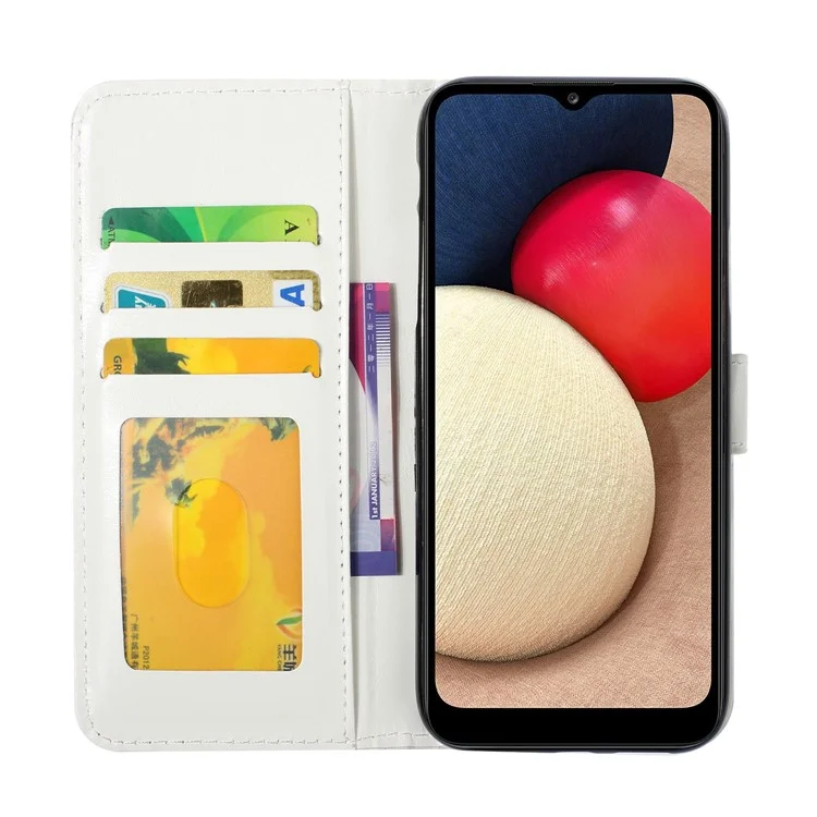 3D Niedliche Muster Druckbrieftasche PU Leder Brieftasche Hülle Flip Folio Stand View Für Samsung Galaxy A02s (164.2x75.9x9.1mm) / M02s - Dreifarbig