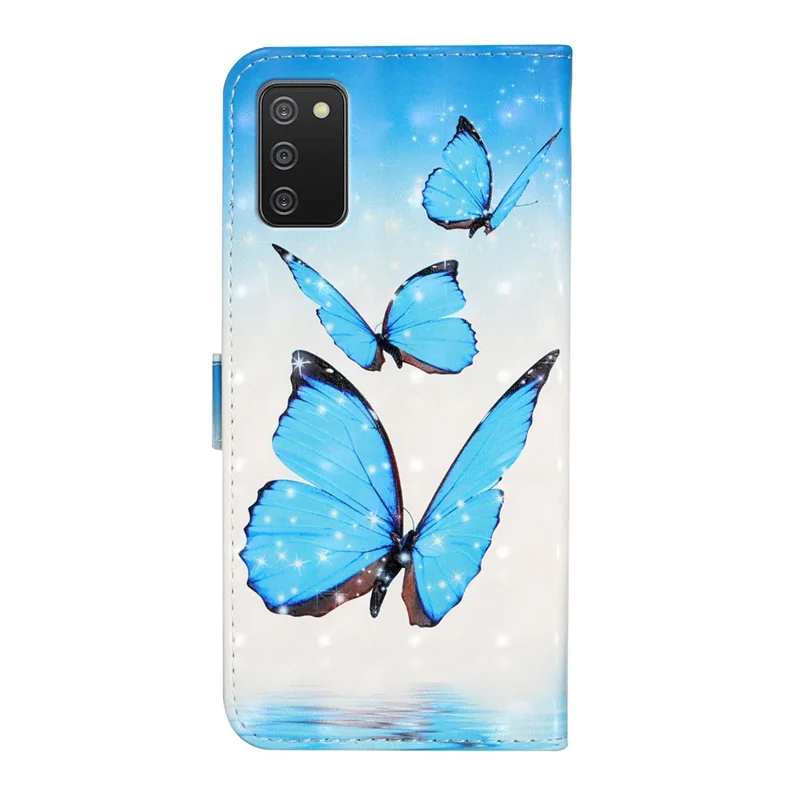 3D Cute Pattern Printing Wallet PU Leather Wallet Case Flip Folio Stand View for Samsung Galaxy A02s (164.2mm) / M02s - Blue Butterfly