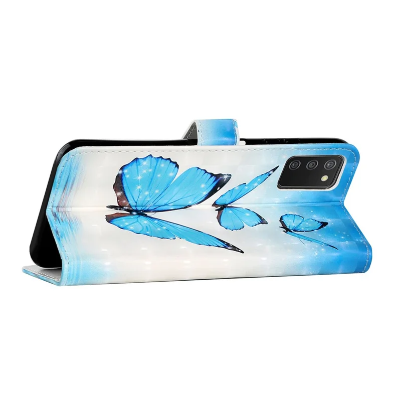 3D Cute Pattern Printing Wallet PU Leather Wallet Case Flip Folio Stand View for Samsung Galaxy A02s (164.2mm) / M02s - Blue Butterfly