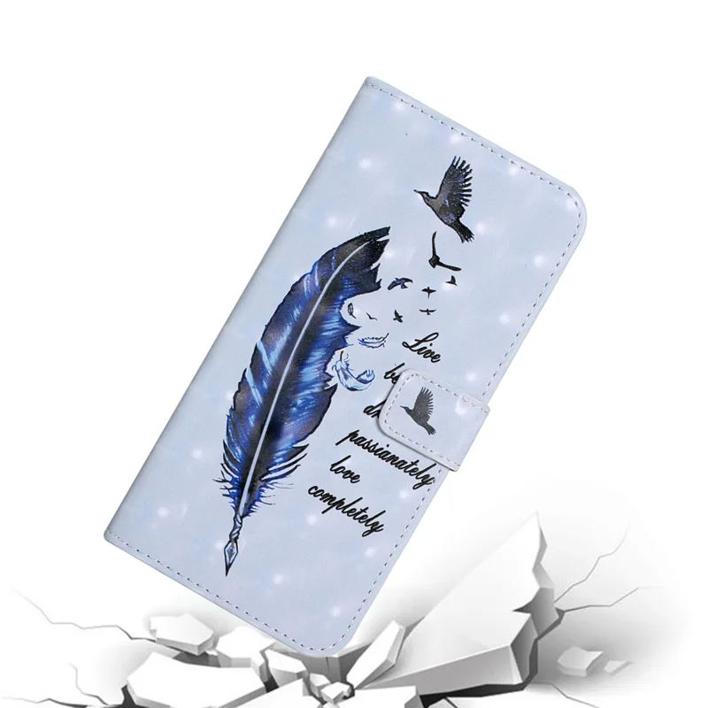 3D Cute Pattern Printing Wallet PU Leather Wallet Case Flip Folio Stand View for Samsung Galaxy A02s (164.2mm) / M02s - Blue Goose Feather