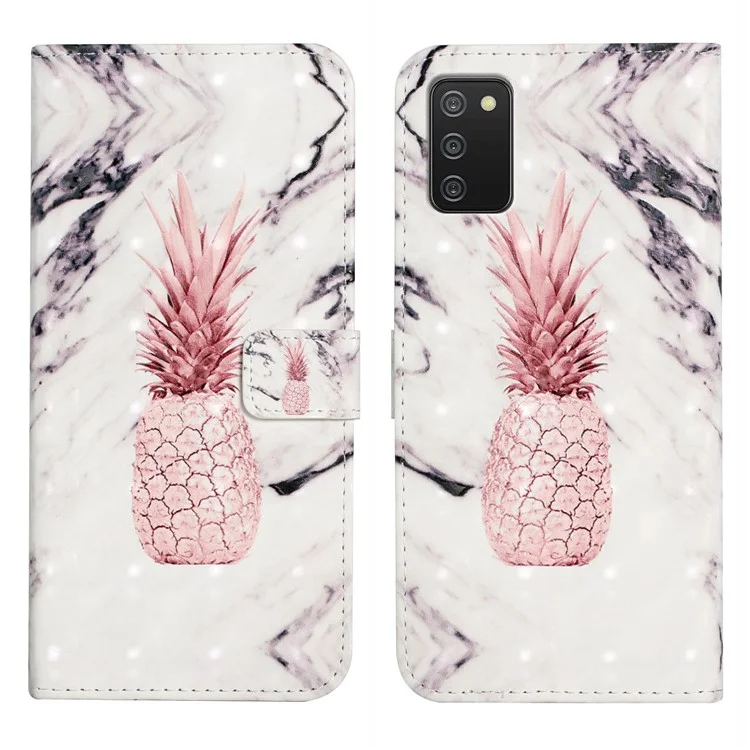 Carteira de Couro PU com Impressão de Padrão Fofo 3D para Samsung Galaxy A02s (164,2x75,9x9,1mm) / M02s - Mármore Abacaxi