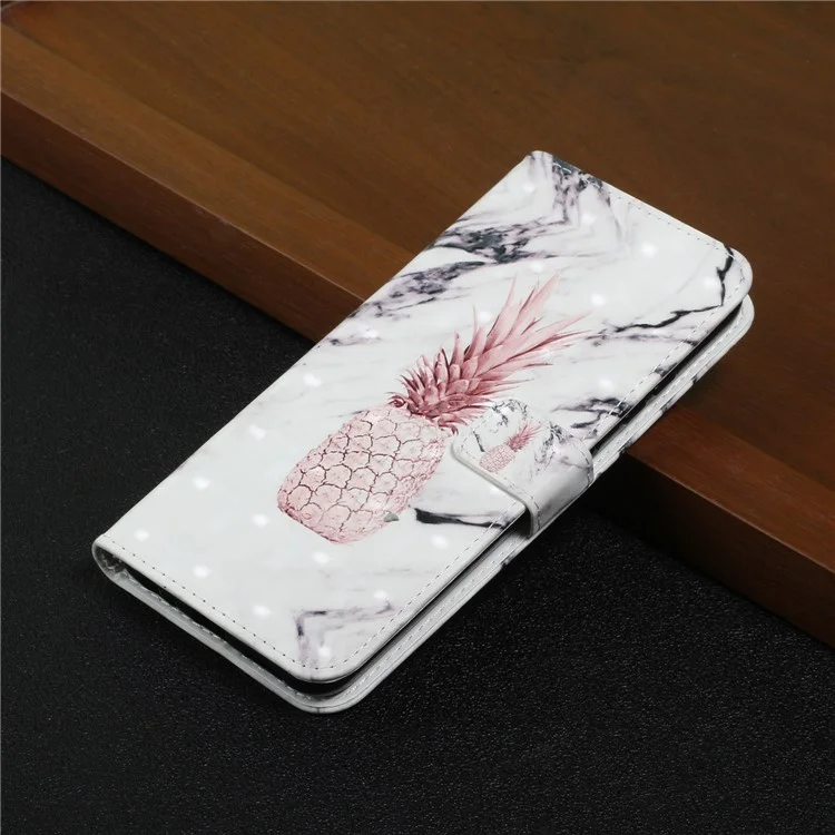 Carteira de Couro PU com Impressão de Padrão Fofo 3D para Samsung Galaxy A02s (164,2x75,9x9,1mm) / M02s - Mármore Abacaxi