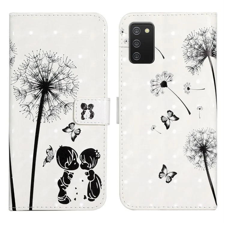3D Niedliches Muster Bedruckter Geldbeutel PU-Leder Geldbeutel Klapphalterung für Samsung Galaxy A02s (164,2x75,9x9,1 mm) / M02s - Kinder und Löwenzahn