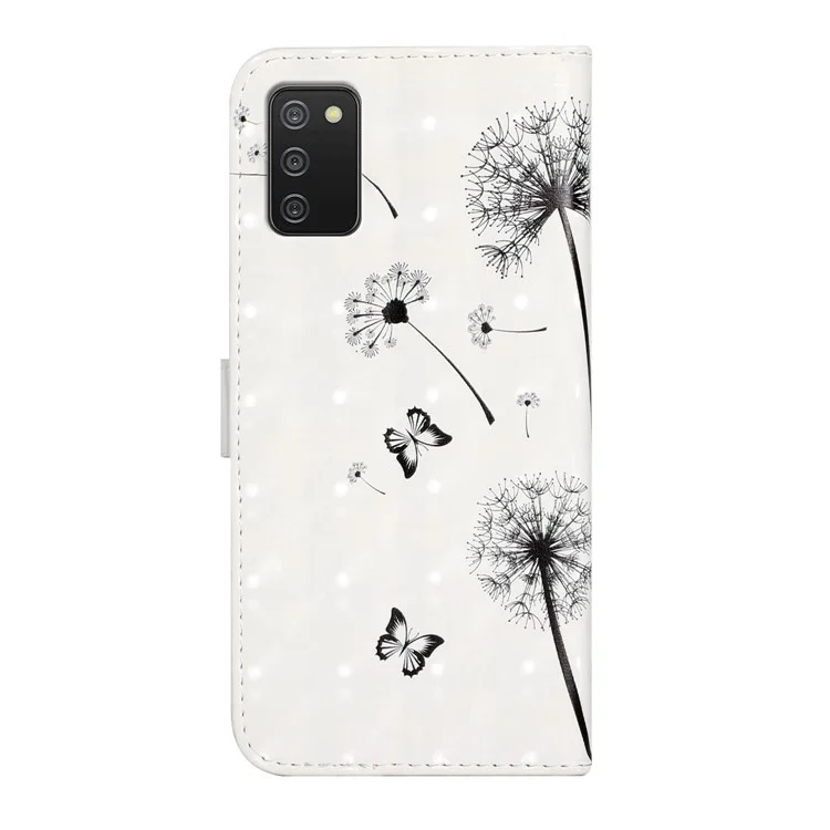 3D Niedliches Muster Bedruckter Geldbeutel PU-Leder Geldbeutel Klapphalterung für Samsung Galaxy A02s (164,2x75,9x9,1 mm) / M02s - Kinder und Löwenzahn