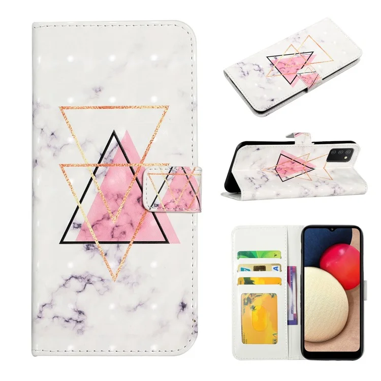 3D милый узор печати Бумажник Кожаный бумажник Flip Folio Stand View для Samsung Galaxy A02s (164,2x75,9x9,1 мм) / M02s - Перевернутый треугольник