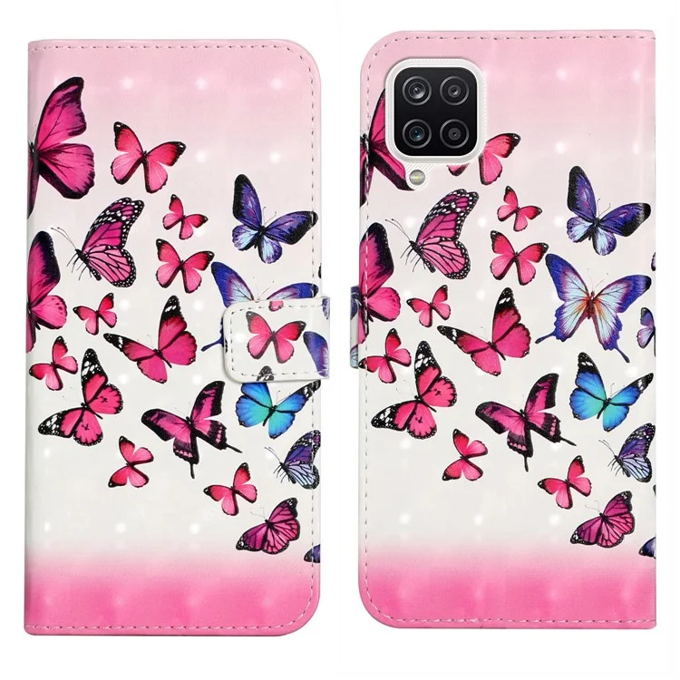 Custodia portafoglio in pelle PU con stampa 3D di moda creativa 3D per Samsung Galaxy A22 4G (versione EU) - Farfalla rosa/blu