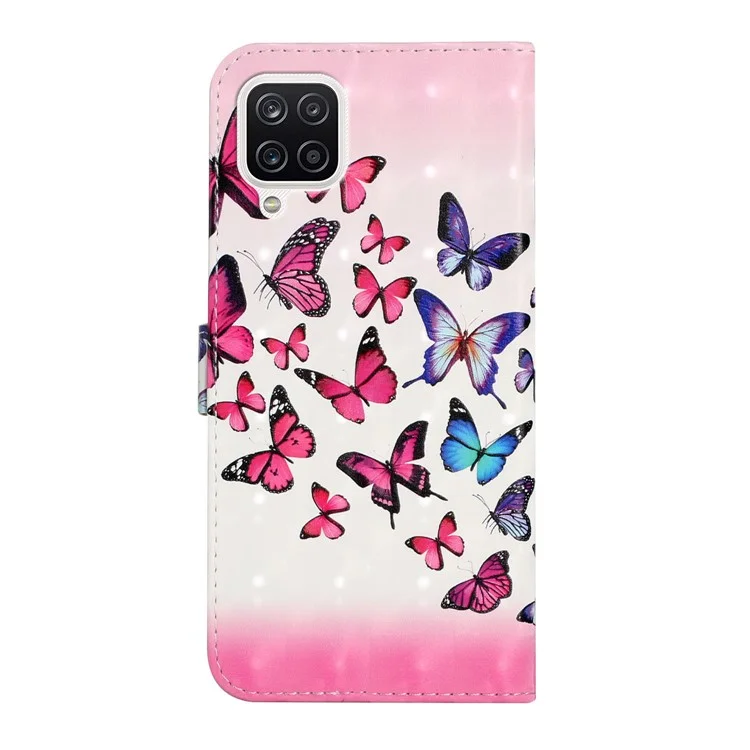 Custodia portafoglio in pelle PU con stampa 3D di moda creativa 3D per Samsung Galaxy A22 4G (versione EU) - Farfalla rosa/blu