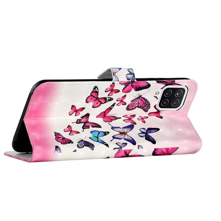 Custodia portafoglio in pelle PU con stampa 3D di moda creativa 3D per Samsung Galaxy A22 4G (versione EU) - Farfalla rosa/blu