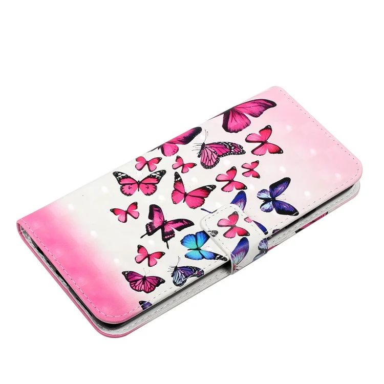 Custodia portafoglio in pelle PU con stampa 3D di moda creativa 3D per Samsung Galaxy A22 4G (versione EU) - Farfalla rosa/blu