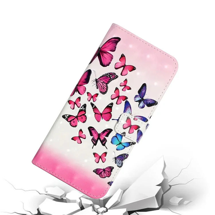 Custodia portafoglio in pelle PU con stampa 3D di moda creativa 3D per Samsung Galaxy A22 4G (versione EU) - Farfalla rosa/blu