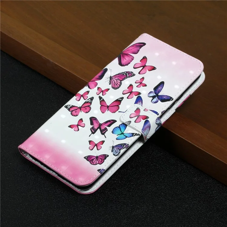 Custodia portafoglio in pelle PU con stampa 3D di moda creativa 3D per Samsung Galaxy A22 4G (versione EU) - Farfalla rosa/blu