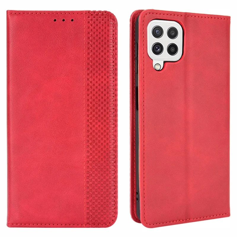 Wallet Stand Design Vintage Style Leather Phone Case Cover for Samsung Galaxy A22 4G (EU Version) - Red