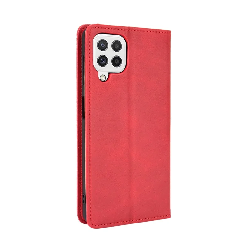 Wallet Stand Design Vintage Style Leather Phone Case Cover for Samsung Galaxy A22 4G (EU Version) - Red