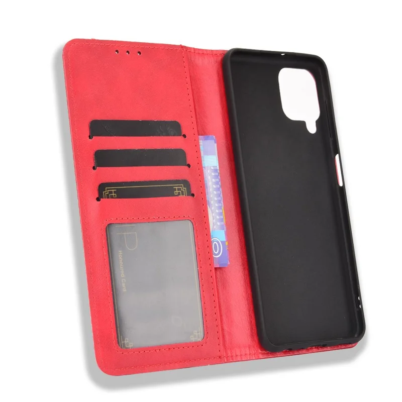 Wallet Stand Design Vintage Style Leather Phone Case Cover for Samsung Galaxy A22 4G (EU Version) - Red